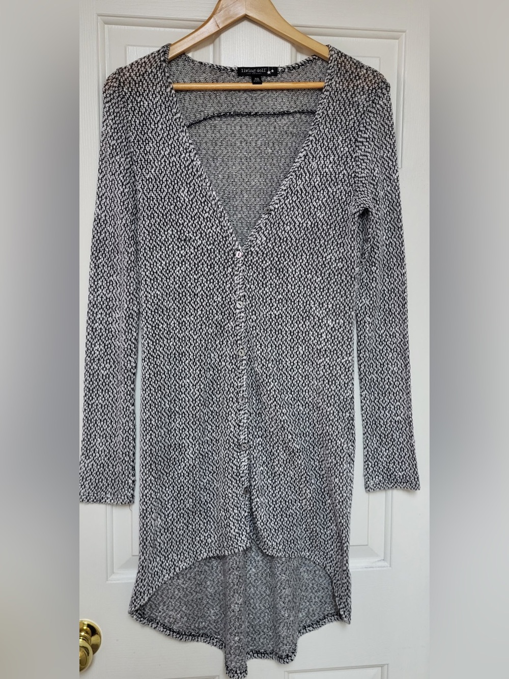 living doll Black & White Marled Button-Front Cardigan